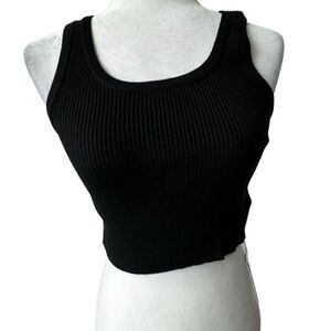 Commense Black Tank Top Cropped Ribbed Knit SZ XS NWT